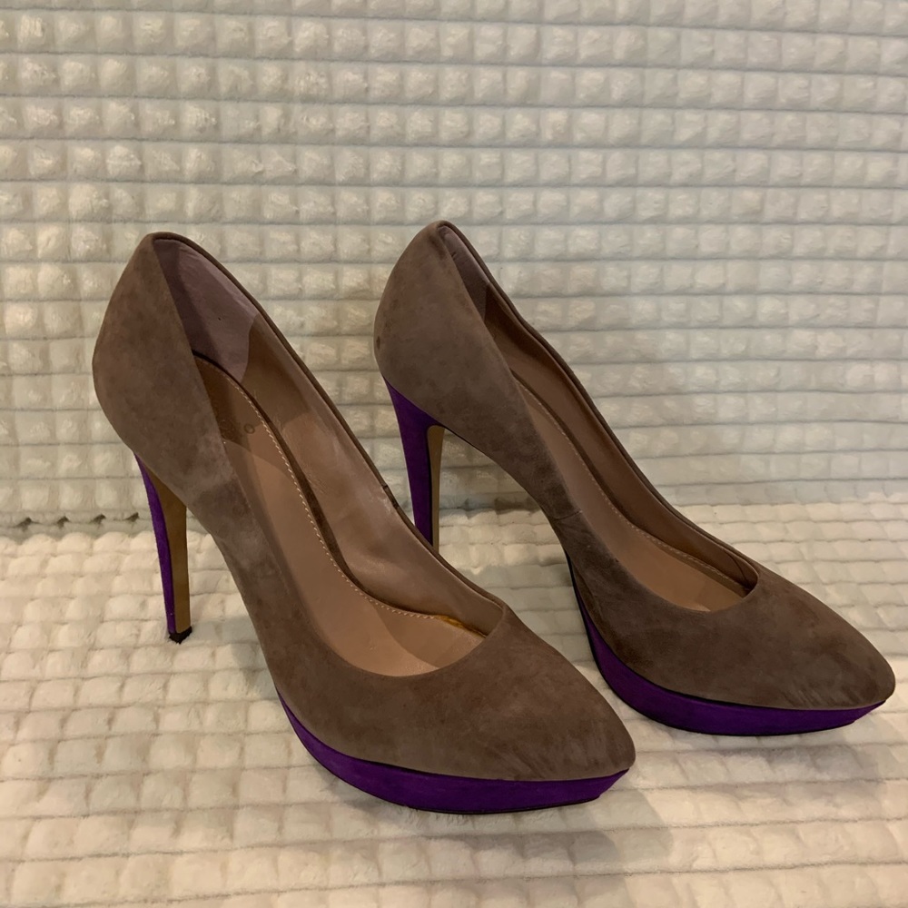 Vince Camuto Cappuccino and Eggplant Suede Heels